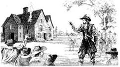 Pen and Ink drawing of Bacon troops putting the torching to Jamestown by Rita Honeycutt 